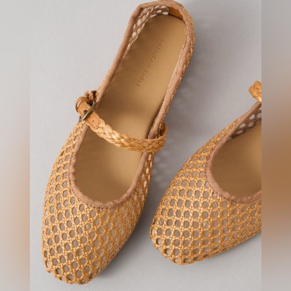 American Eagle Outfitters Shoes - AE•Raffia Mesh Mary Jane Flats•Size 8•NWT